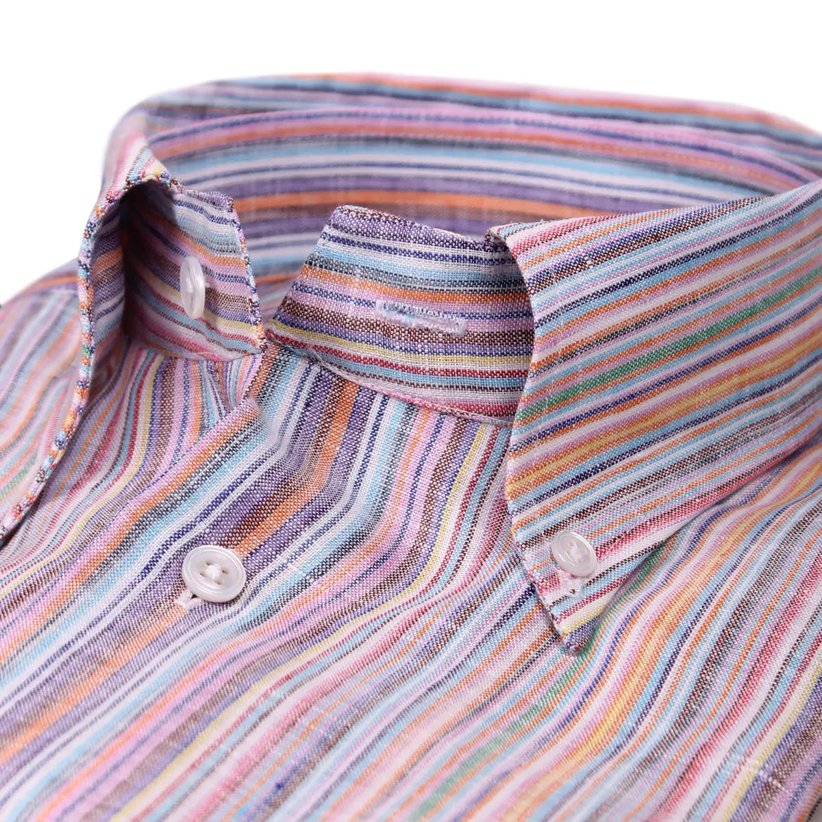 Multicolour Print Stripe Linen Short Sleeve Shirt  Robert Old   