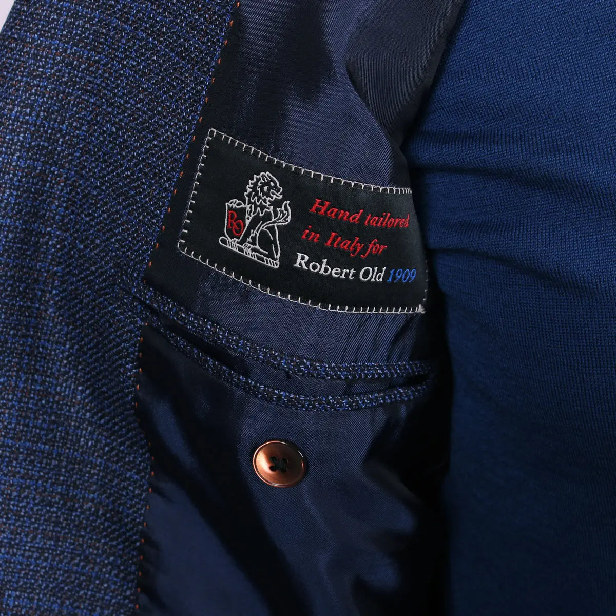 Navy-Blue &amp; Red Micro-Effect Wool Jacket  Robert Old   