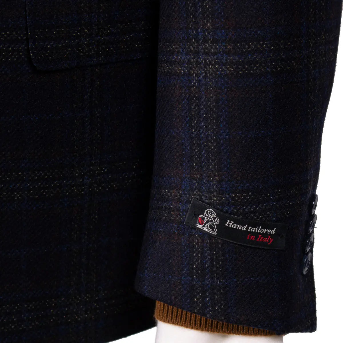 Navy Blue &amp; Brown Check Wool &amp; Cashmere Jacket  Robert Old   