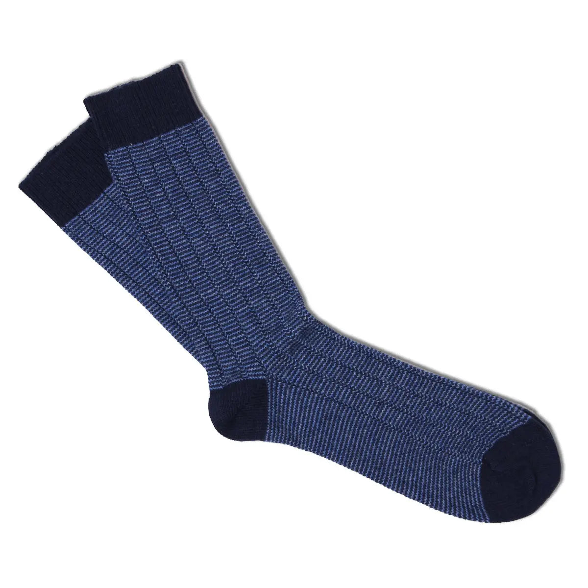 Navy Blue Herringbone Stripe Cashmere Blend Socks  Robert Old   