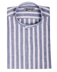 Navy & White Bar Stripe Zephir Long Sleeve Cotton Shirt  Robert Old   