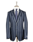 Navy & White Cloudstripe Wool Jacket  Robert Old   