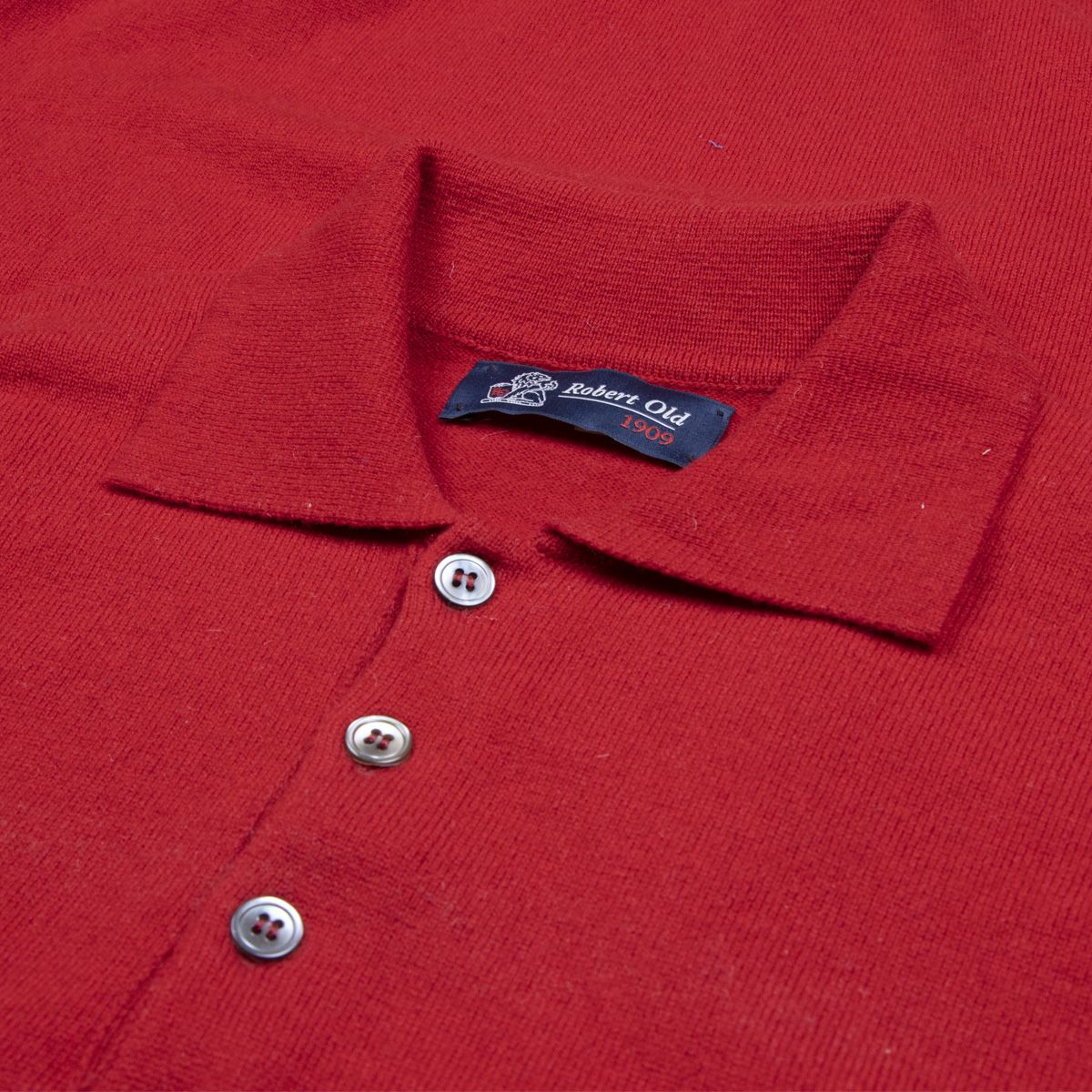 The Oban 3 button long sleeve Cashmere Polo Sweater - Chianti Red  Robert Old   