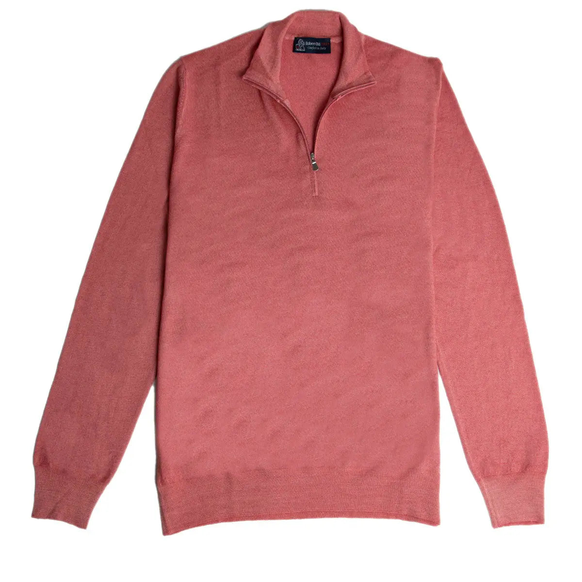 Pink Virgin Wool Fine Knit Quarter Zip Sweater  Robert Old   