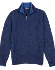 Royal Blue Melange Virgin Wool Full Zip Jumper  Robert Old   