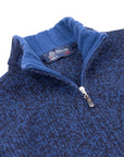 Royal Blue Melange Virgin Wool Full Zip Jumper  Robert Old   