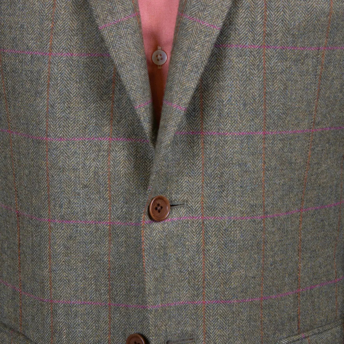 Sage Herringbone &amp; Pink Check Wool &amp; Cashmere Jacket  Robert Old   