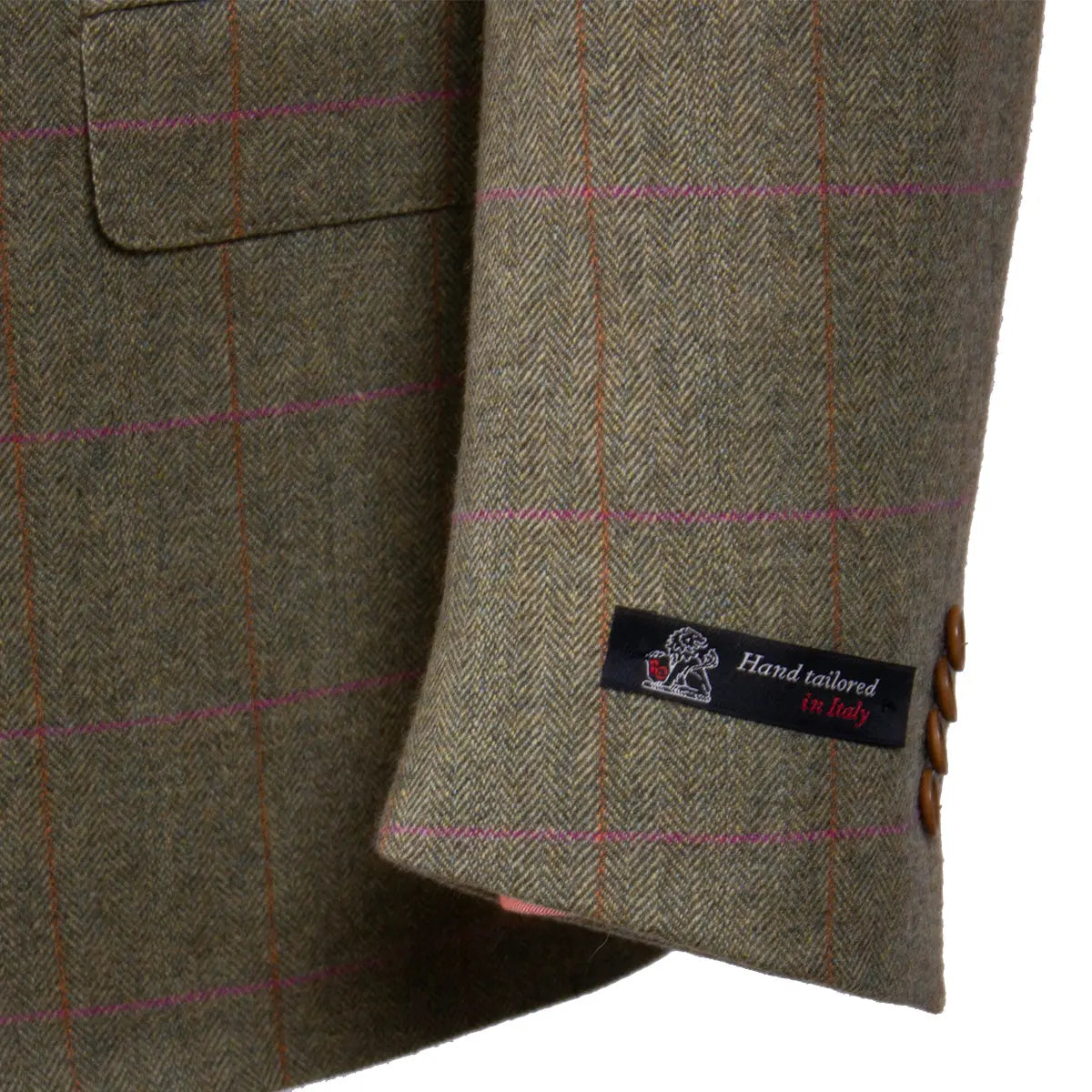 Sage Herringbone &amp; Pink Check Wool &amp; Cashmere Jacket  Robert Old   