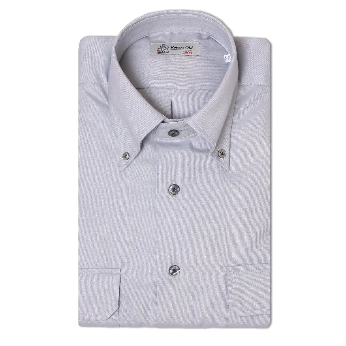 Silver Flanello Cotton Twill Two-Pocket Long Sleeve Shirt  Robert Old   