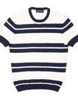 White & Navy Striped Towelling T-Shirt  Robert Old   