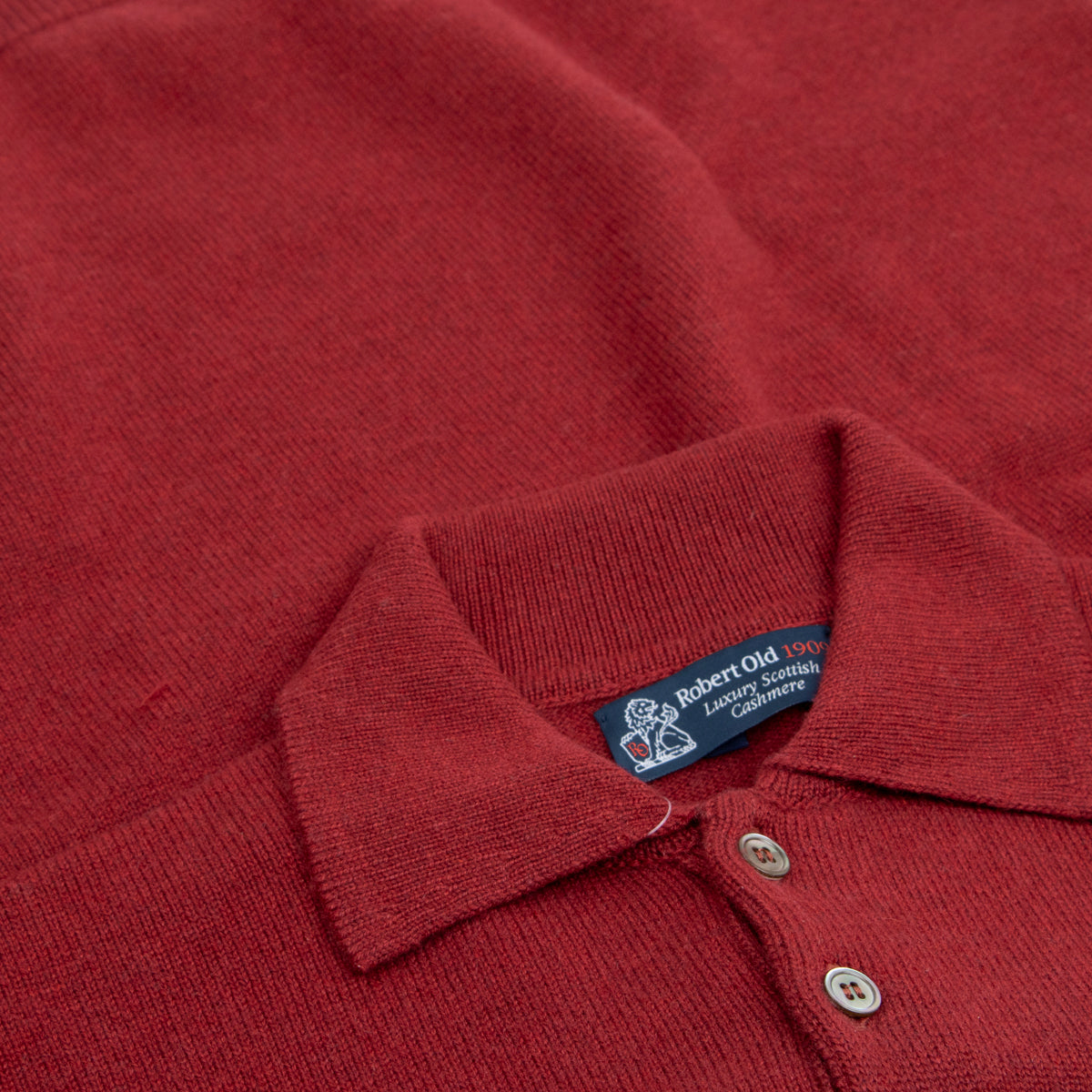 Russet Red Balvenie 3 Button 4ply Cashmere Polo Sweater  Robert Old   