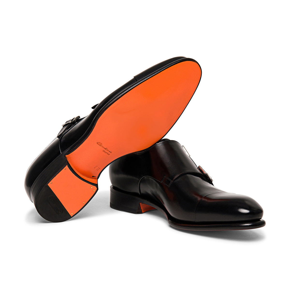 Black Double-Buckle Leather Shoes  Santoni   