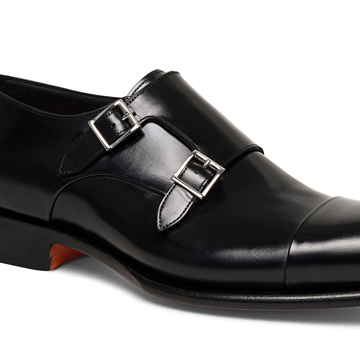 Black Double-Buckle Leather Shoes  Santoni   