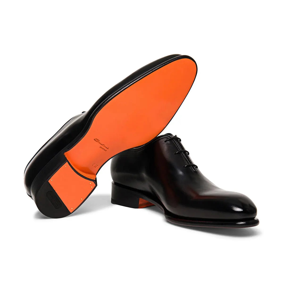 Black Polished Leather Oxford Shoe  Santoni   