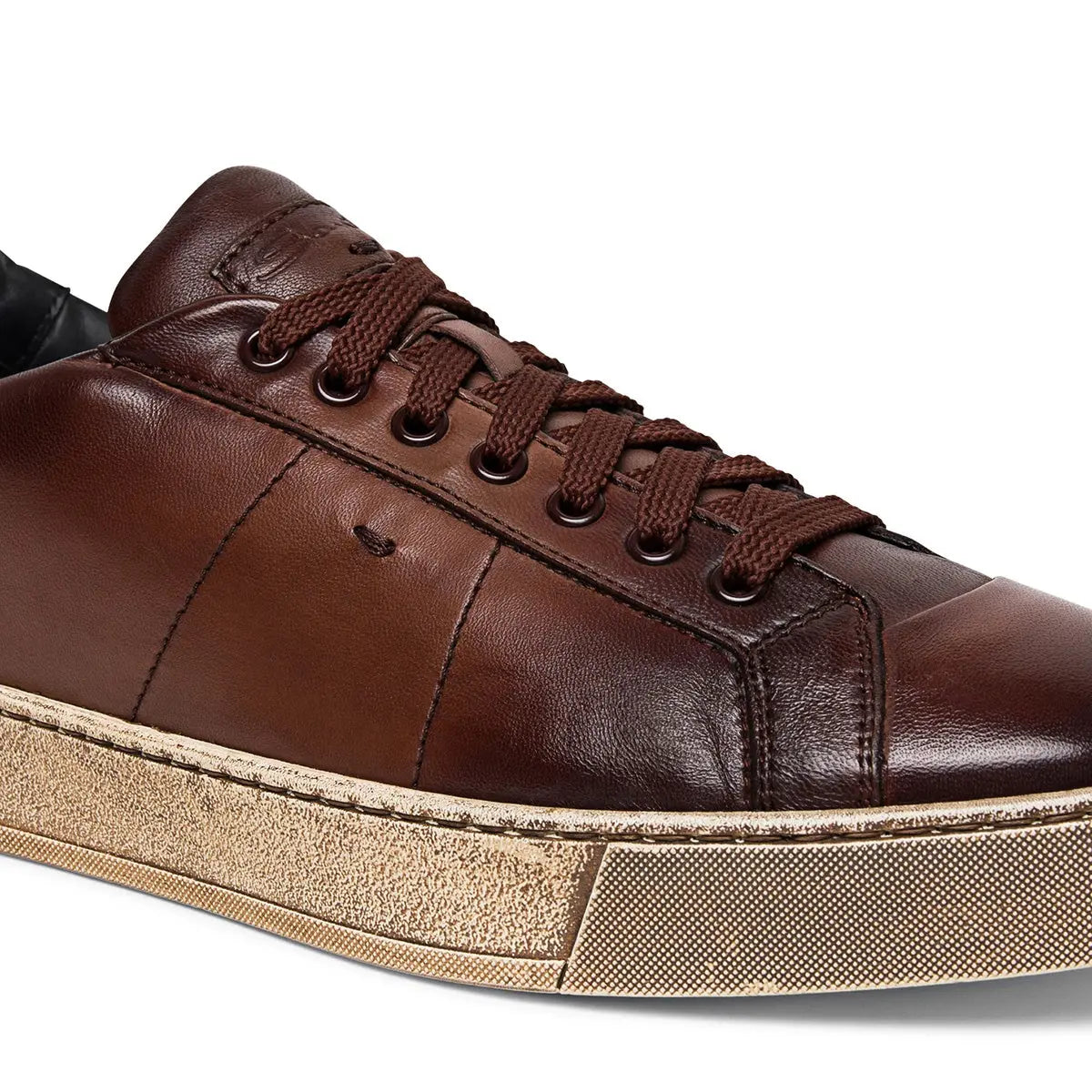 Brown Aged Leather Low-Top Sneakers  Santoni Casual   
