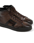 Brown Fur-Lined Leather Double Buckle High Top Sneaker Sneaker Santoni   