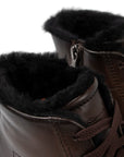 Brown Fur-Lined Leather Double Buckle High Top Sneaker Sneaker Santoni   