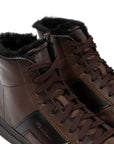 Brown Fur-Lined Leather Double Buckle High Top Sneaker Sneaker Santoni   