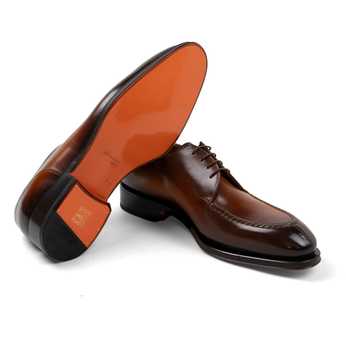 Brown Hand-Aged Leather Derby Shoes Derby Santoni   