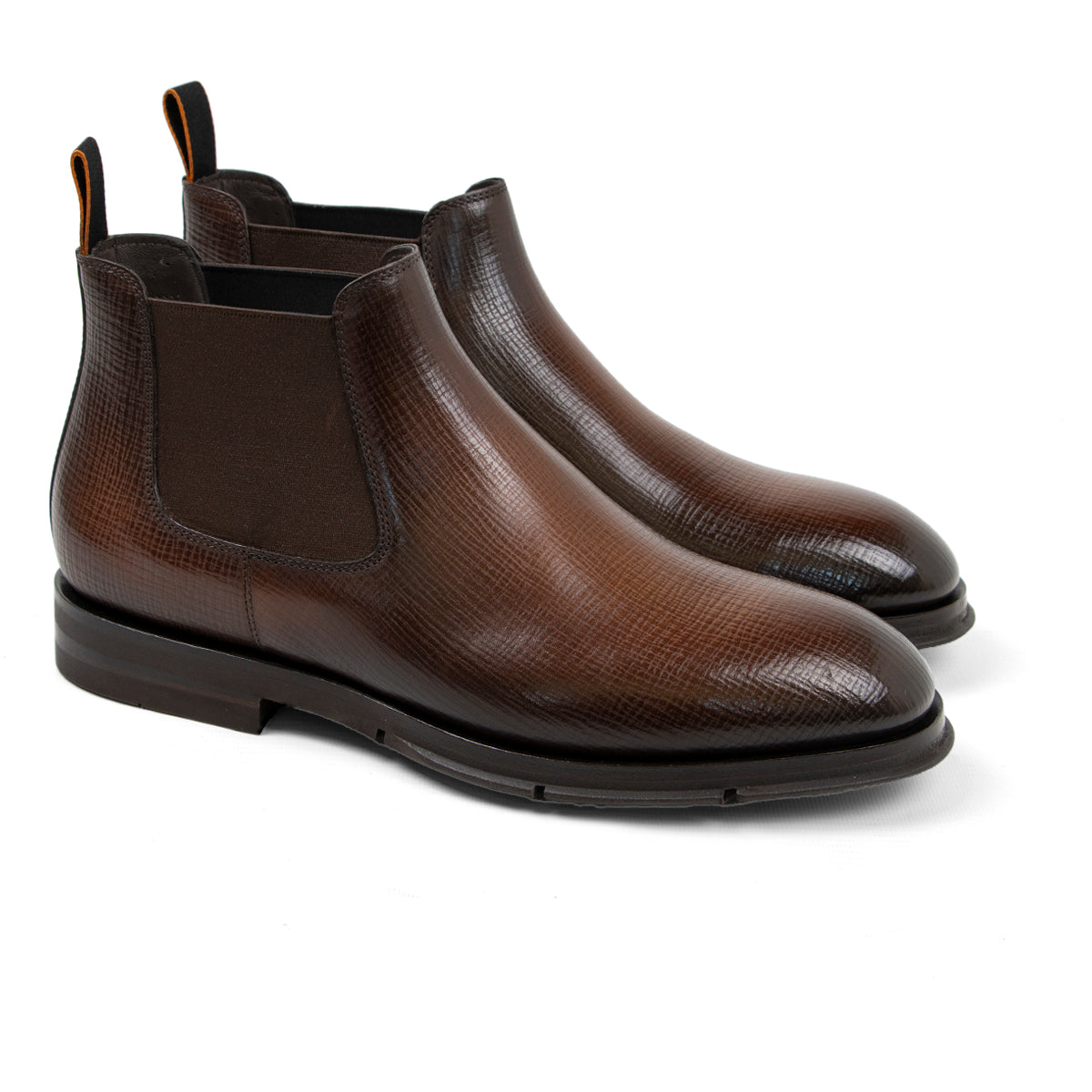 Brown Textured Leather Chelsea Boots Boot Santoni   