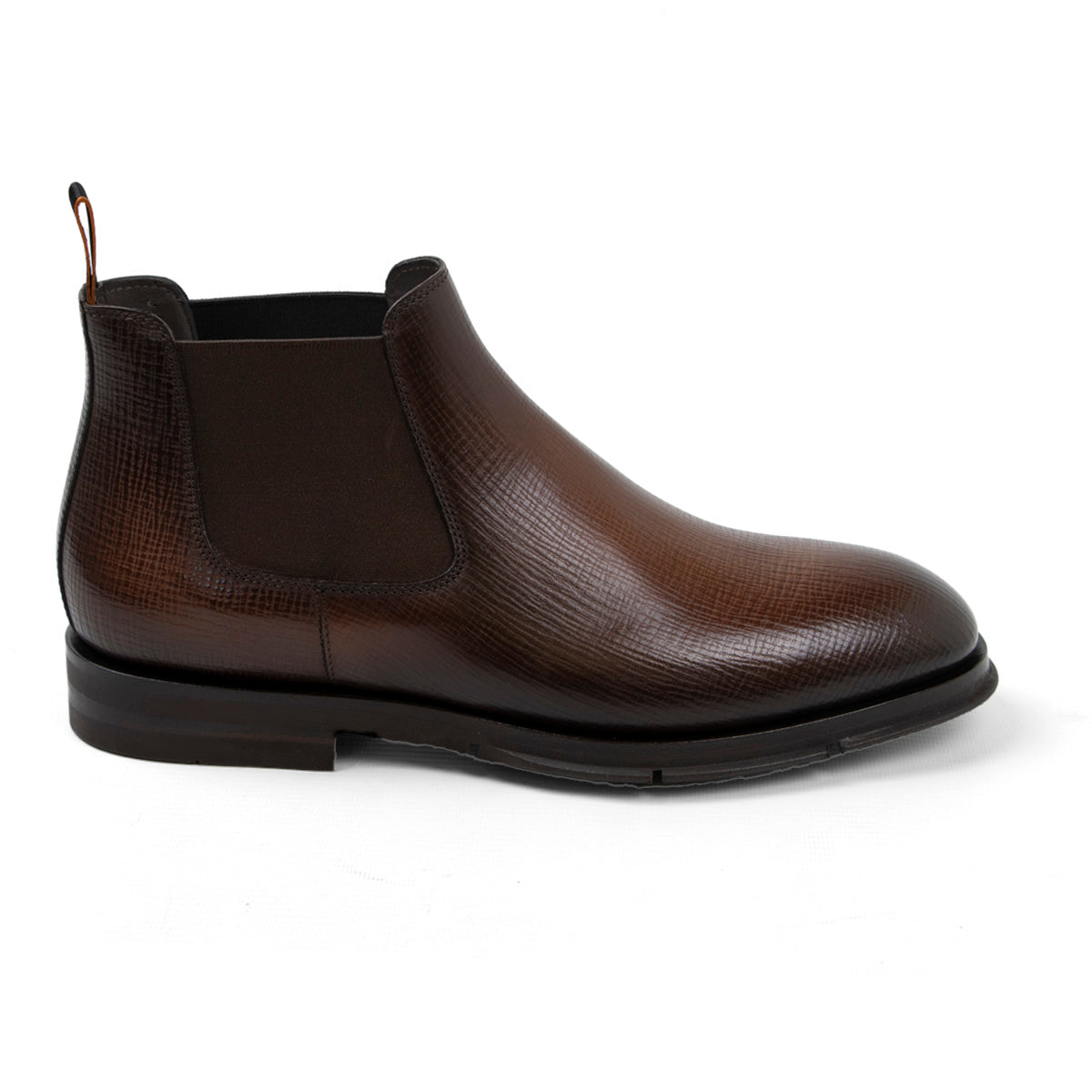 Brown Textured Leather Chelsea Boots Boot Santoni   