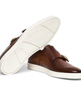 Brown Tumbled Leather Double-Buckle Shoe  Santoni   