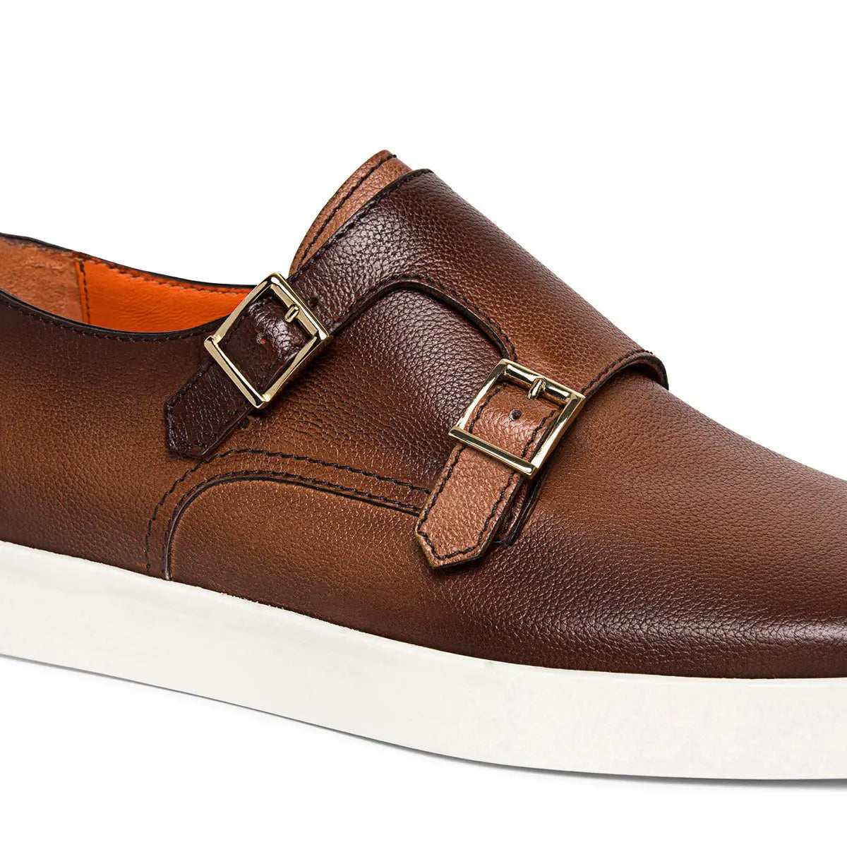 Brown Tumbled Leather Double-Buckle Shoe  Santoni Casual   