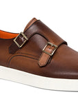 Brown Tumbled Leather Double-Buckle Shoe  Santoni   