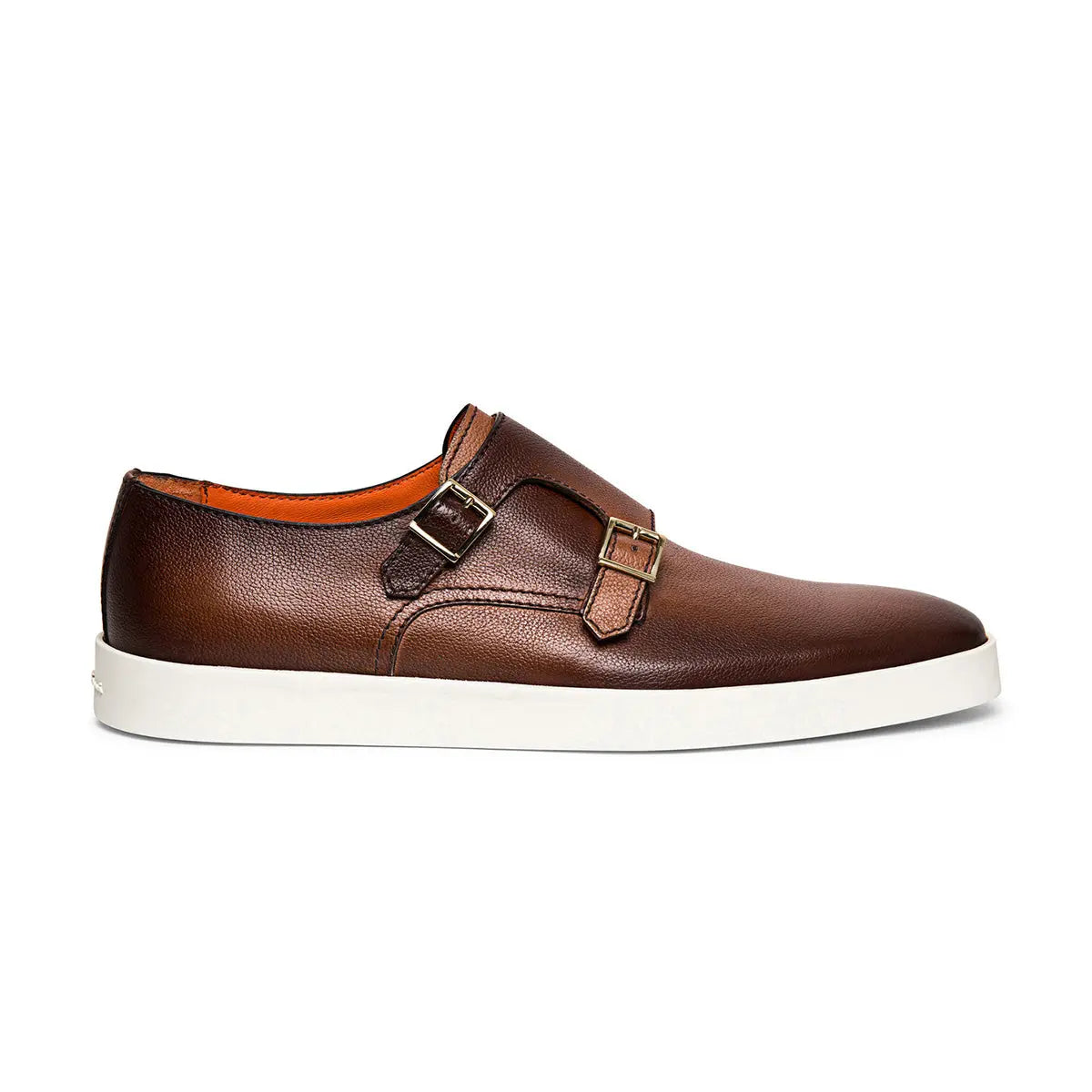 Brown Tumbled Leather Double-Buckle Shoe  Santoni   