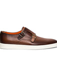 Brown Tumbled Leather Double-Buckle Shoe  Santoni   