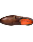 Brown Tumbled Leather Double-Buckle Shoe  Santoni   