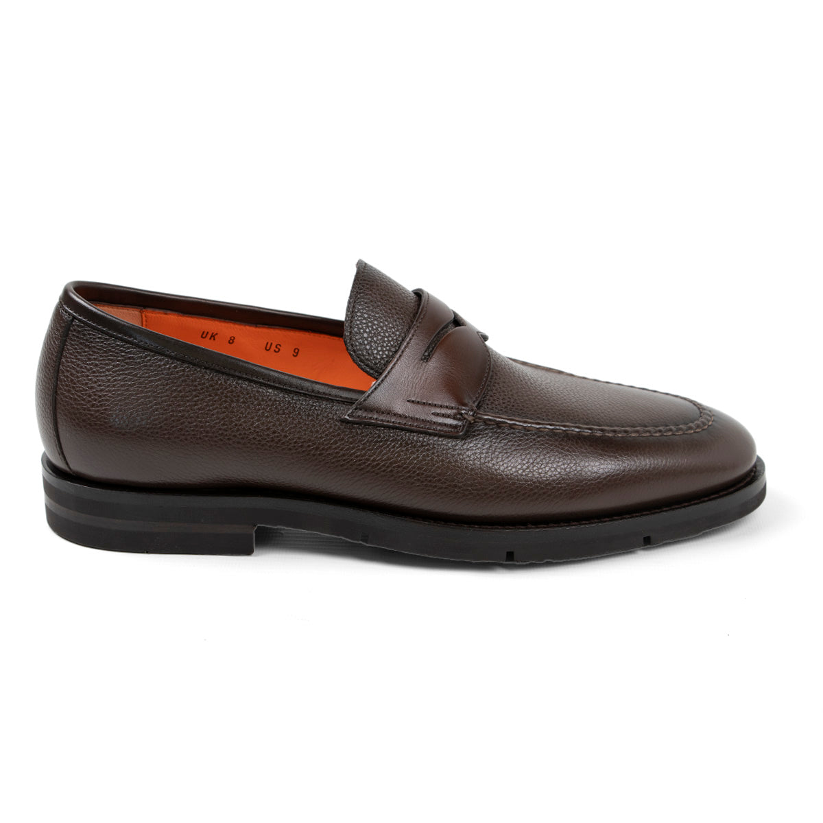 Brown Tumbled Leather Penny Loafer Loafer Santoni   