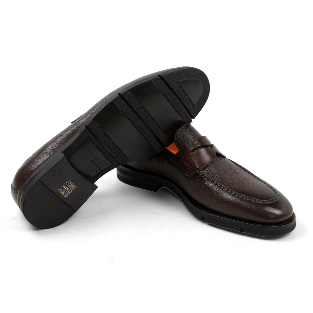Brown Tumbled Leather Penny Loafer Loafer Santoni   