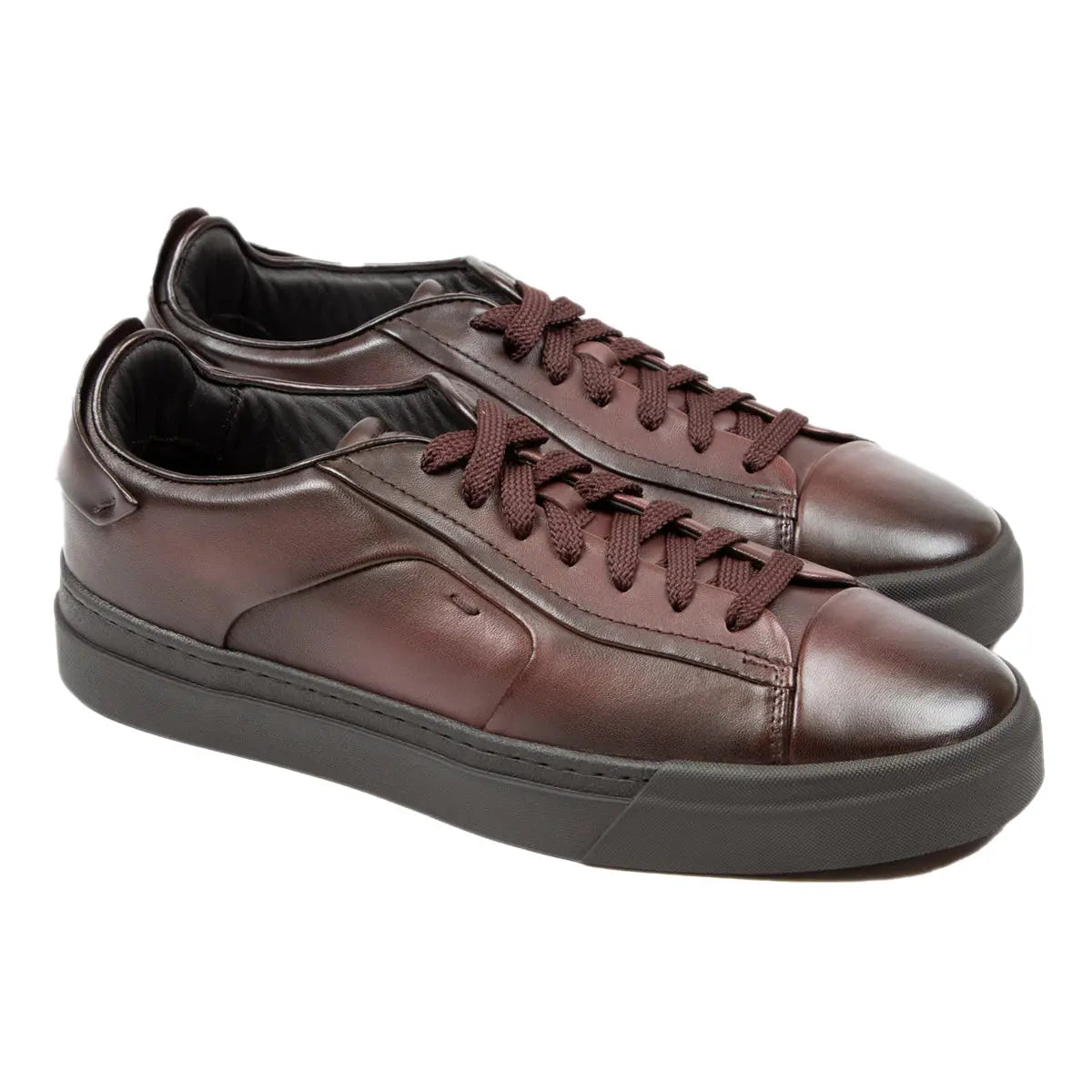 Burgundy Leather Low-Top Sneaker  Santoni   