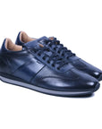 Navy-Blue Lace-Up Leather Sneaker  Santoni   