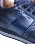 Navy-Blue Lace-Up Leather Sneaker  Santoni   