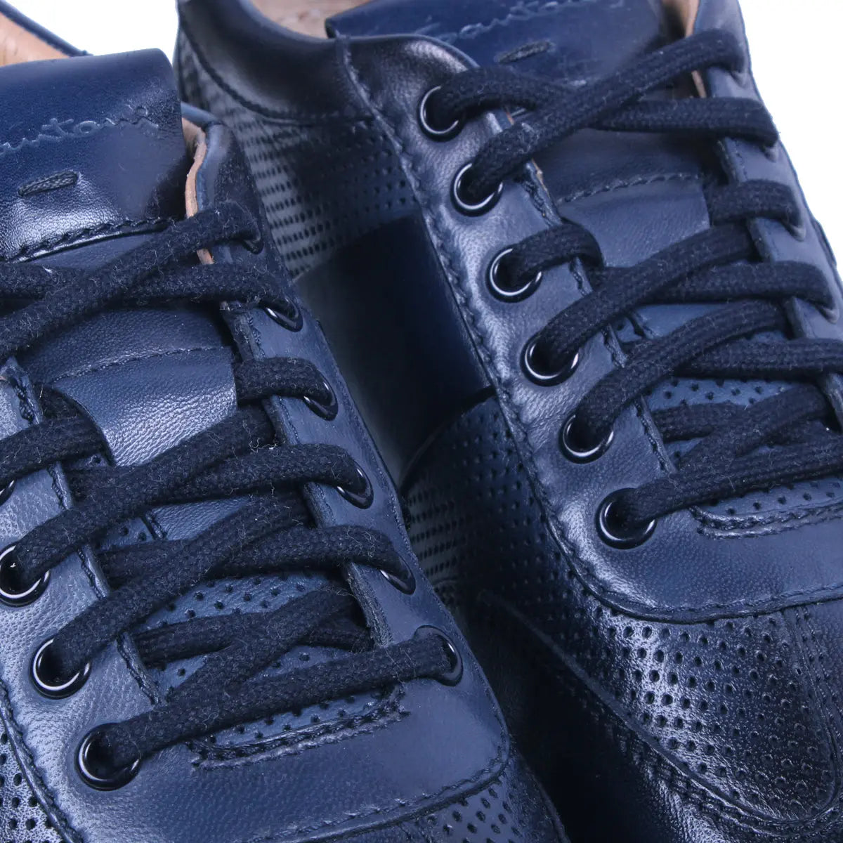 Navy-Blue Lace-Up Leather Sneaker  Santoni   