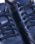 Navy-Blue Lace-Up Leather Sneaker  Santoni   