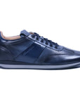 Navy-Blue Lace-Up Leather Sneaker  Santoni   