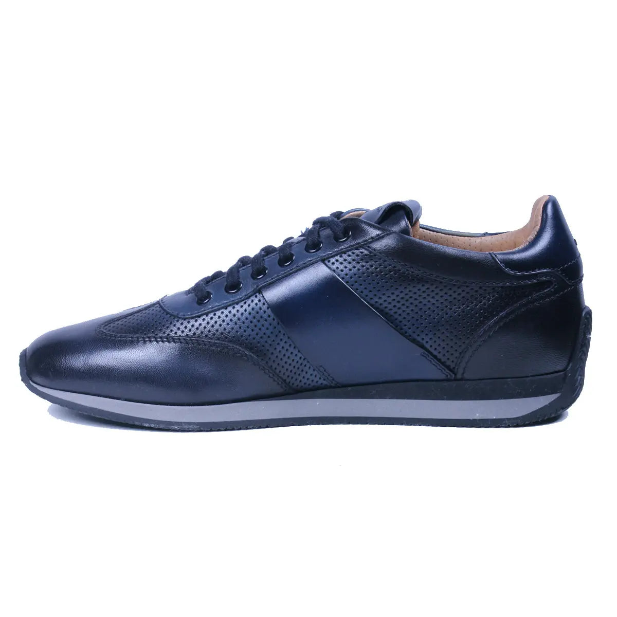 Navy-Blue Lace-Up Leather Sneaker  Santoni   