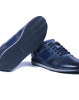 Navy-Blue Lace-Up Leather Sneaker  Santoni   