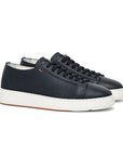 Navy Blue Leather Low-Top Sneakers  Santoni   