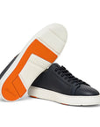 Navy Blue Leather Low-Top Sneakers  Santoni   