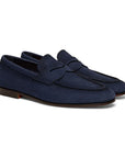 Navy Blue Nubuck Penny Loafer  Santoni   