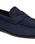 Navy Blue Nubuck Penny Loafer  Santoni   