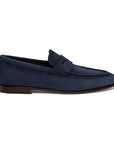 Navy Blue Nubuck Penny Loafer  Santoni   