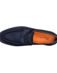 Navy Blue Nubuck Penny Loafer  Santoni   