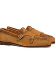 Tan Suede Double Buckle Monk Strap Loafer  Santoni   