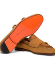 Tan Suede Double Buckle Monk Strap Loafer  Santoni   