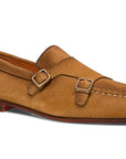 Tan Suede Double Buckle Monk Strap Loafer  Santoni   